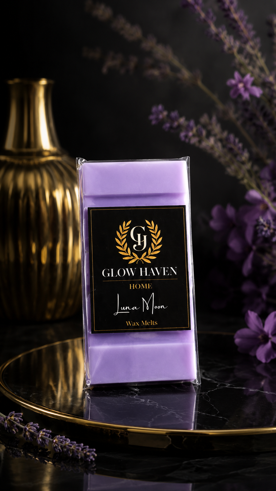 Glow Haven Luna Moon snap bar wax melt in lilac soy wax with lavender