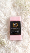 Glow Haven Unstoppable Bliss snap bar wax melt in pale pink soy wax on white faux fur